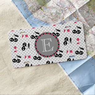 Polka Dots with Cherry Skulls Monogram License Plate