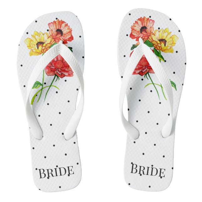 Polka Dots Yellow and Red Flowers Flip Flops (Footbed)