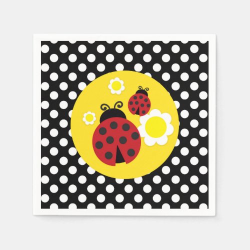 Polka Dots Yellow Flowers Red Ladybug Baby Shower Napkins