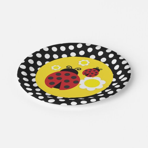 Polka Dots Yellow Flowers Red Ladybug Baby Shower Paper Plates