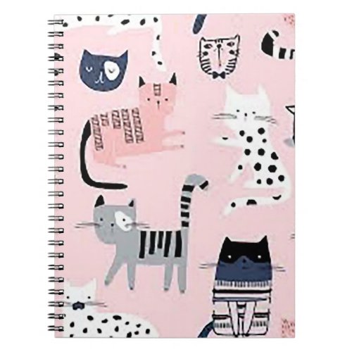 Polka Dotted and Striped Cats Spiral Notebook