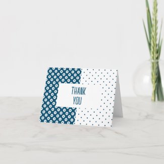 Polka-Dotted Blue and White Color Block Thank You