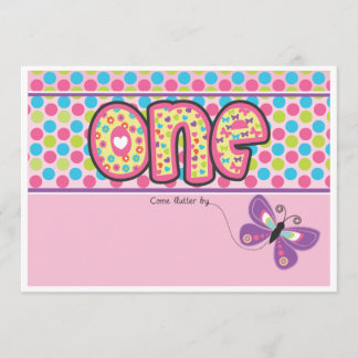 Polka Dotted, Butterfly First Birthday Invite