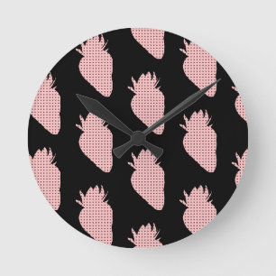 Polka Dotted Pink Strawberries Round Clock
