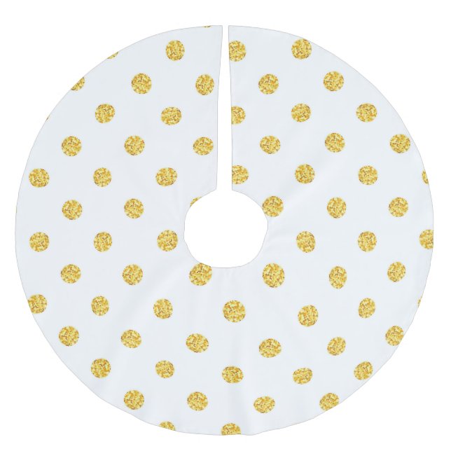 Polka Gold Glitter Dots Texture Brushed Polyester Tree Skirt (Front)