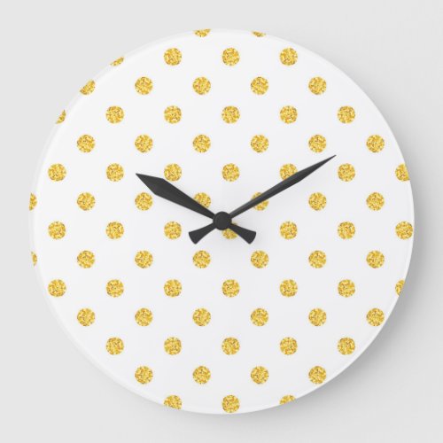 Polka Gold Glitter Dots Texture Large Clock