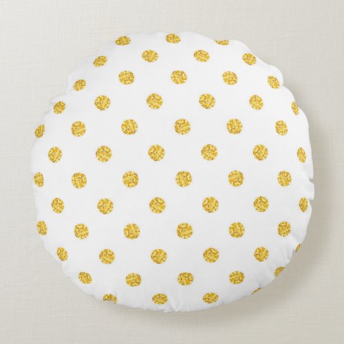 Polka Gold Glitter Dots Texture Round Pillow