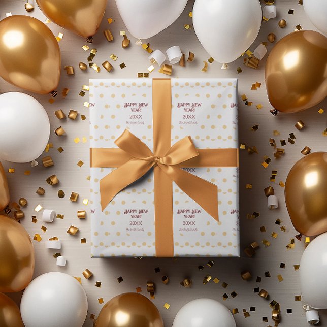 Polka Gold New Year’s Eve Festive Celebration Wrapping Paper (Polka gold New Year's Eve Party Wrapping Paper)