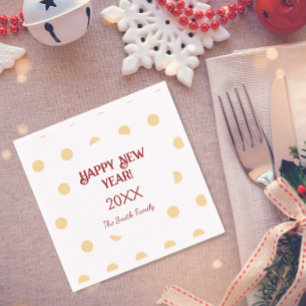 Polka Gold New Year’s Eve Personalized Holiday Napkins