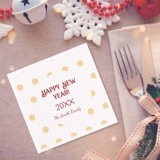 Polka Gold New Year’s Eve Personalized Holiday Napkins (Polka gold New Year's Eve Party Napkin)