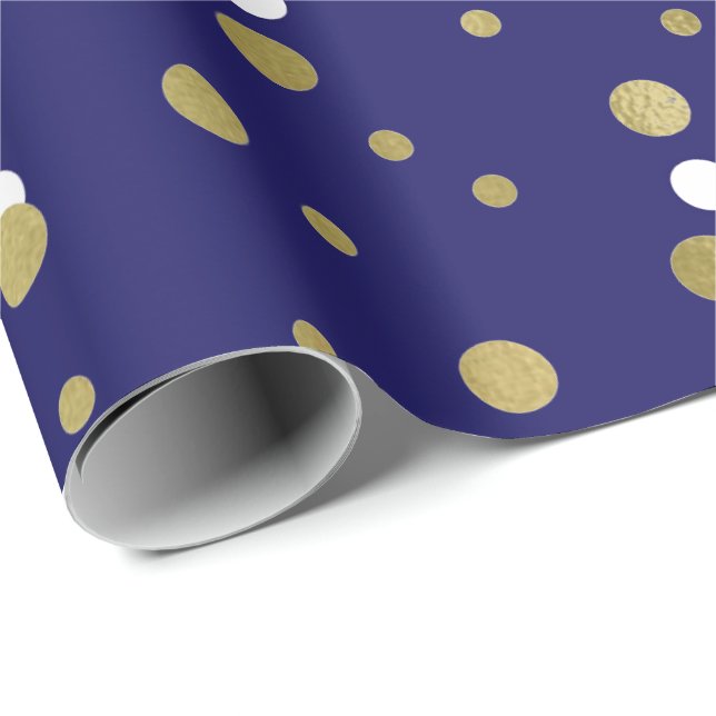 Polka Golden Tiny Dots Confetti Blue Navy Nautical Wrapping Paper (Roll Corner)