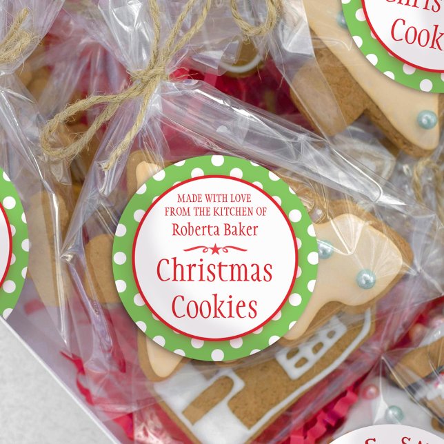 Polka green white cookie swap baking gift stickers (Creator Uploaded)