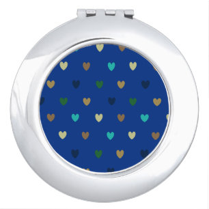 Polka hearts in peacock blue shades compact mirror