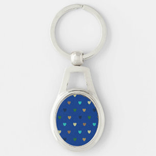 Polka hearts in peacock blue shades keychain
