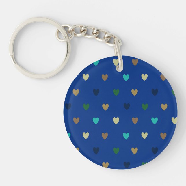 Polka hearts in peacock blue shades keychain (Front)