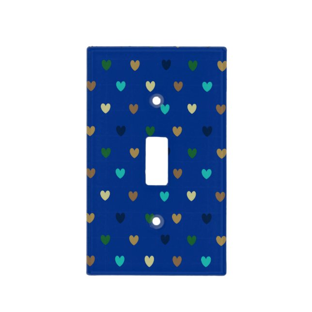 Polka hearts in peacock blue shades light switch cover (Front)