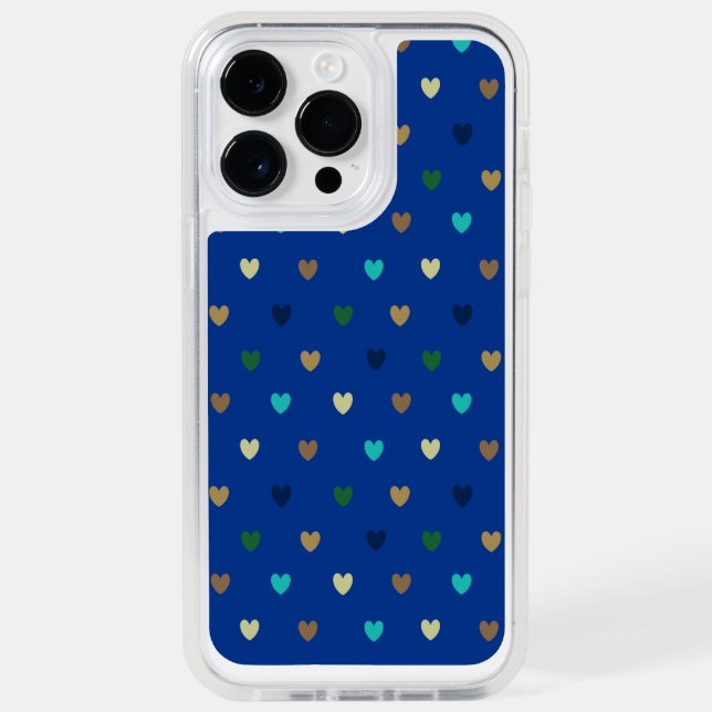 Polka hearts in peacock blue shades otterbox iPhone case (Back)