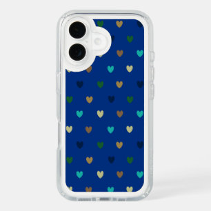 Polka hearts in peacock blue shades iPhone 16 case