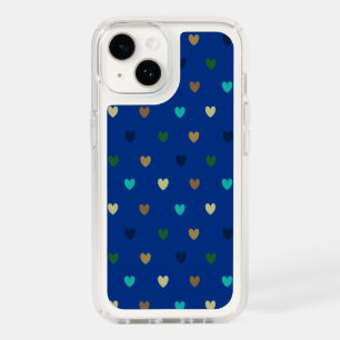 Polka hearts in peacock blue shades speck iPhone 14 case