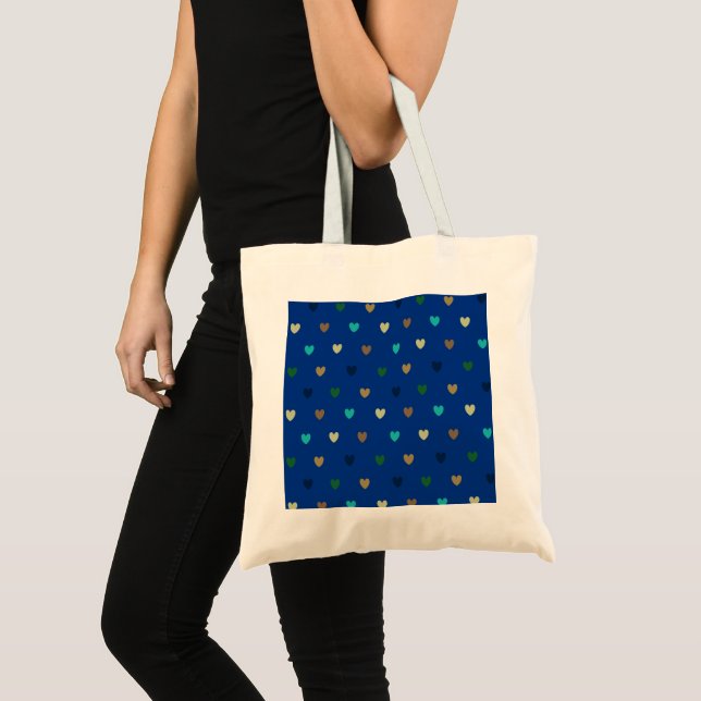 Polka hearts in peacock blue shades tote bag (Front (Product))