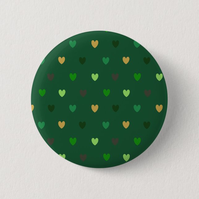 Polka hearts on forest green button (Front)