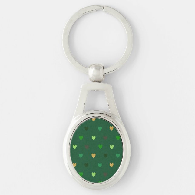 Polka hearts on forest green keychain (Front)