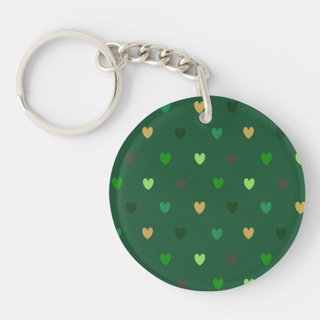 Polka hearts on forest green keychain (Front)