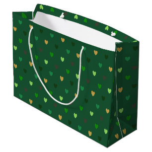 Polka hearts on forest green large gift bag