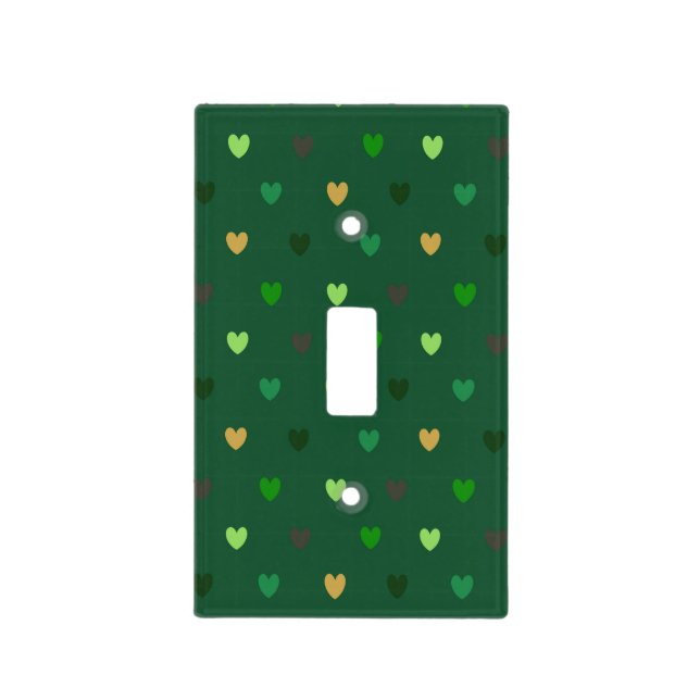 Polka hearts on forest green light switch cover (Front)