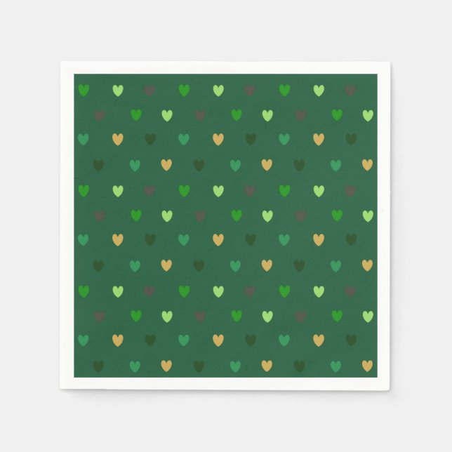 Polka hearts on forest green napkins (Front)