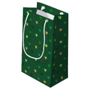 Polka hearts on forest green small gift bag