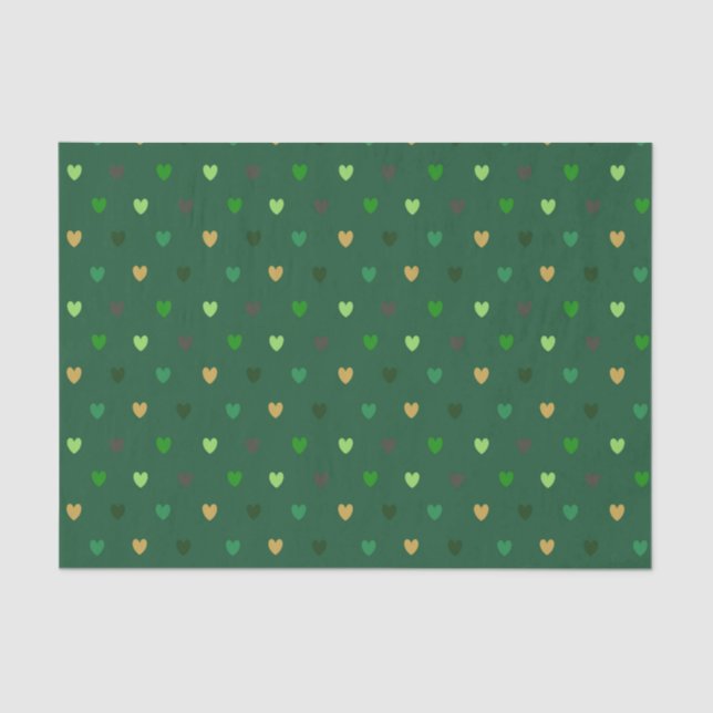 Polka hearts on forest green tissue paper (Front)