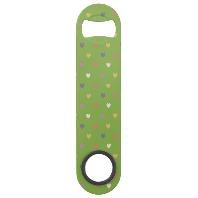 Polka hearts on greenery green bar key (Front)