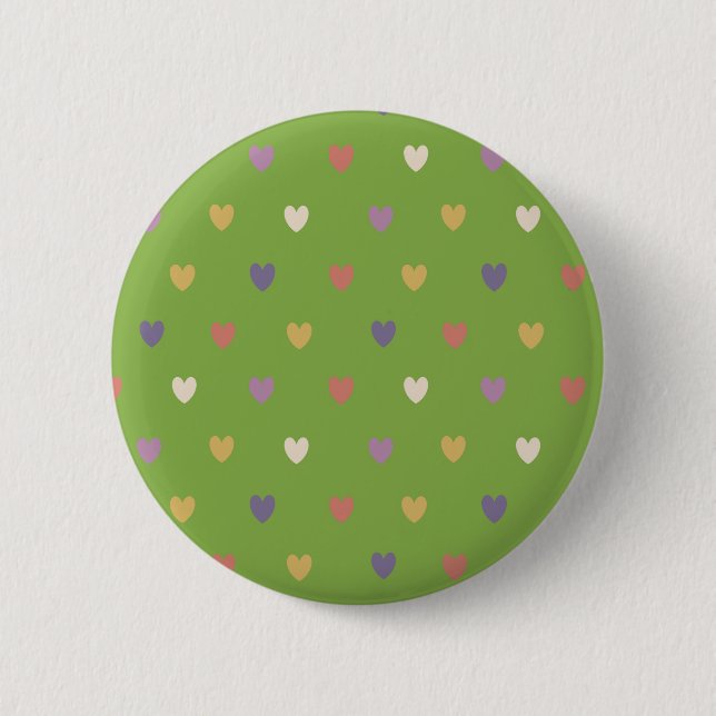 Polka hearts on greenery green button (Front)