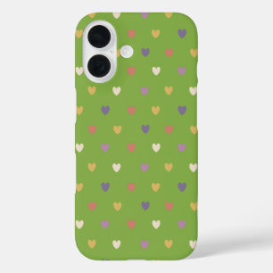 Polka hearts on greenery green iPhone 16 case