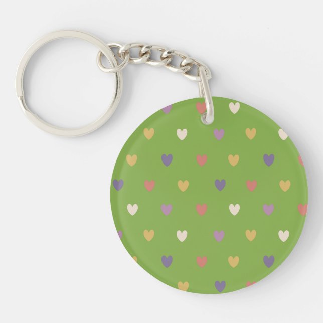 Polka hearts on greenery green keychain (Front)
