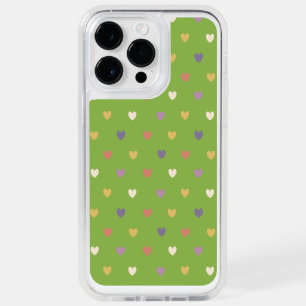 Polka hearts on greenery green OtterBox iPhone 14 pro max case