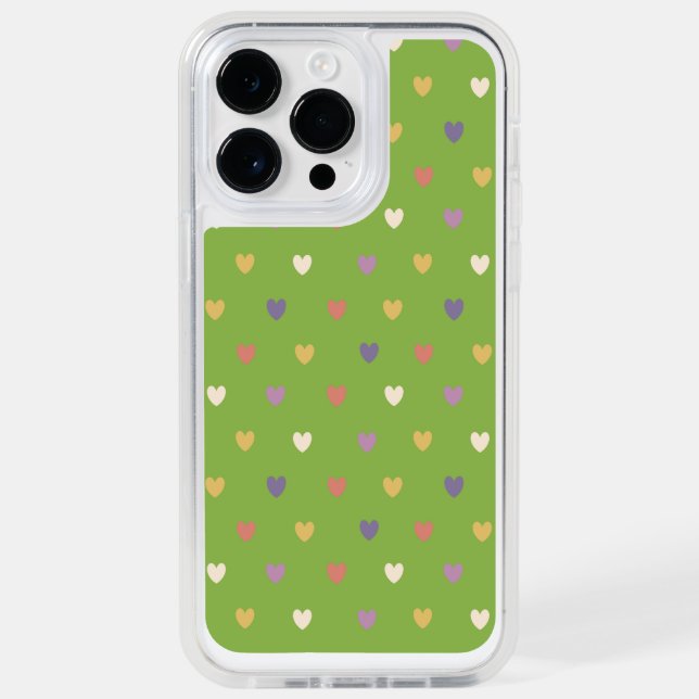 Polka hearts on greenery green otterbox iPhone case (Back)