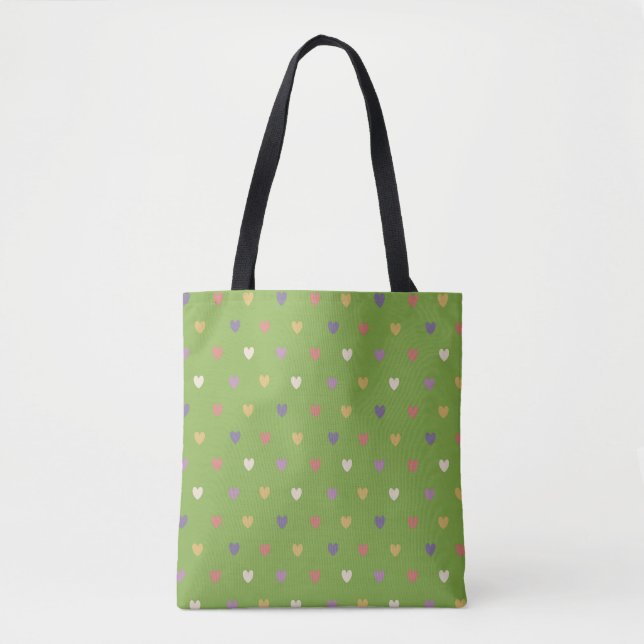 Polka hearts on greenery green tote bag (Front)