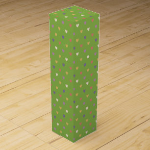 Polka hearts on greenery green wine box