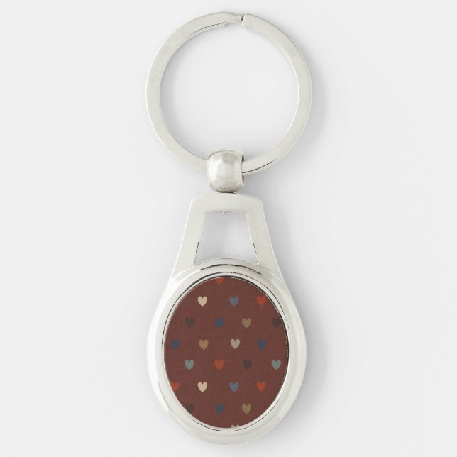 Polka hearts on kilim brown keychain (Front)