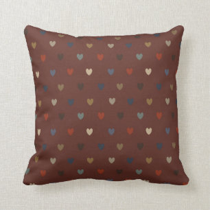Polka hearts on kilim brown throw pillow