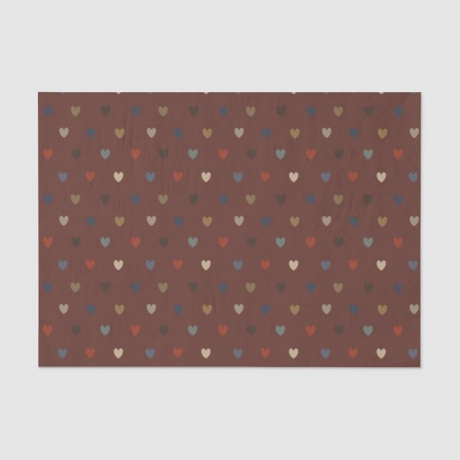 Polka hearts on kilim brown tissue paper (Front)