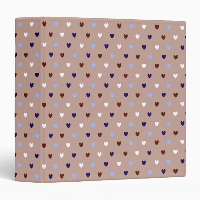 Polka hearts on pale brown 3 ring binder (Front/Spine)