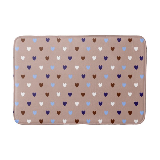 Polka hearts on pale brown bath mat (Front)