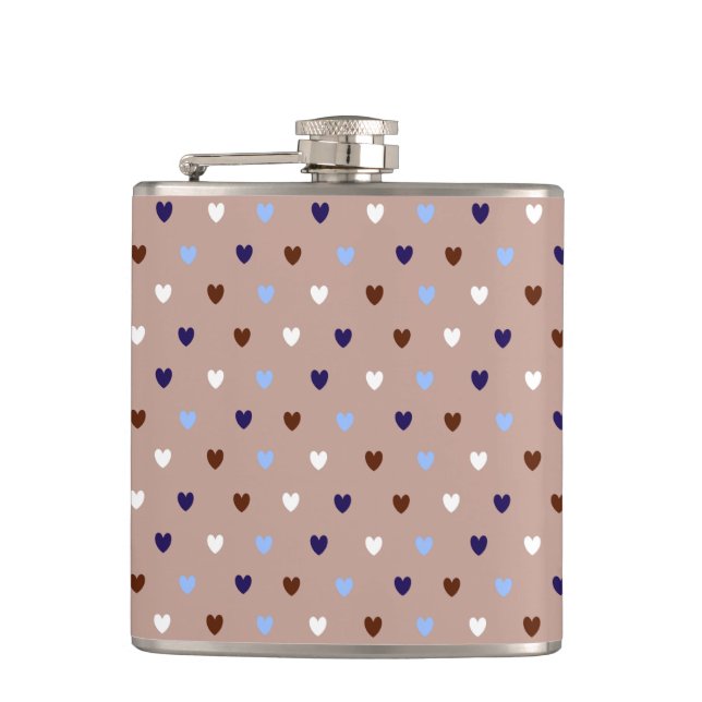 Polka hearts on pale brown flask (Front)