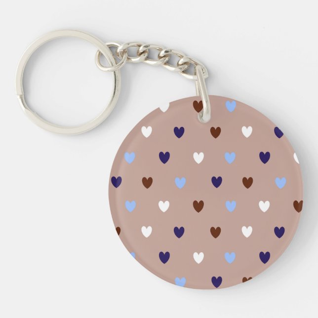 Polka hearts on pale brown keychain (Front)