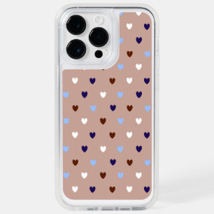 Polka hearts on pale brown OtterBox iPhone 14 pro max case
