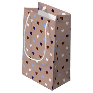 Polka hearts on pale brown small gift bag