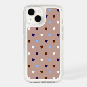 Polka hearts on pale brown speck iPhone 14 case